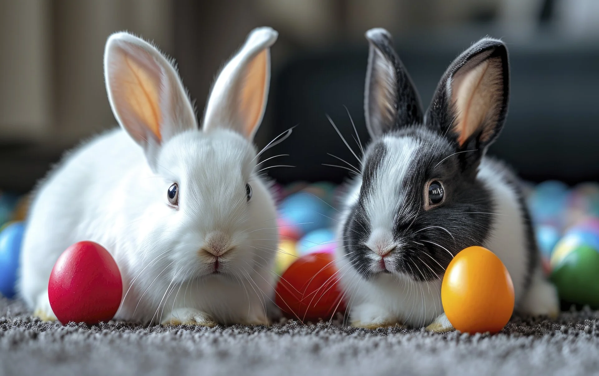 Deux lapins doux utilisés en Médiation par l'animal, parfaits pour l'apaisement et le contact sensoriel